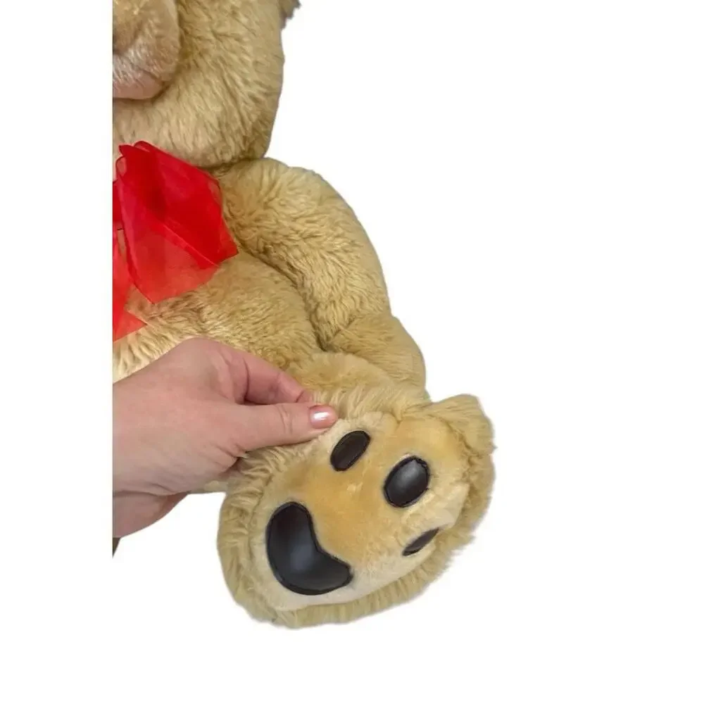 Large Tan Plush Teddy Bear w/ Red Bow ~ 28” Soft‎ Stuffed Animal Toy